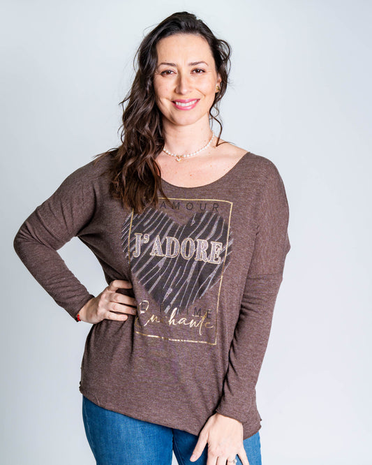 Polera Enchange Glitter Café