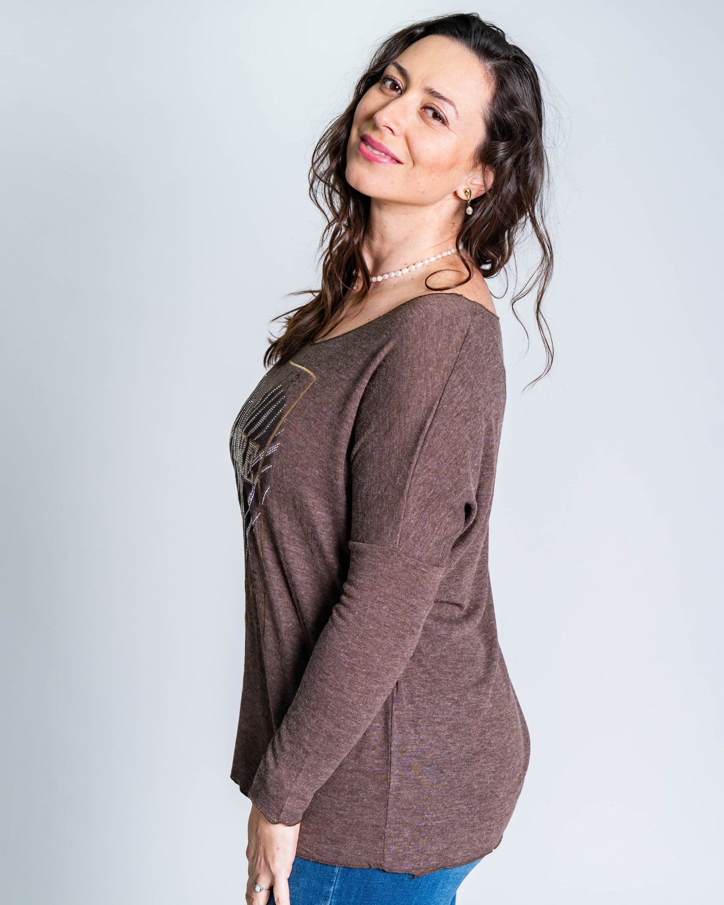 Polera Enchange Glitter Café