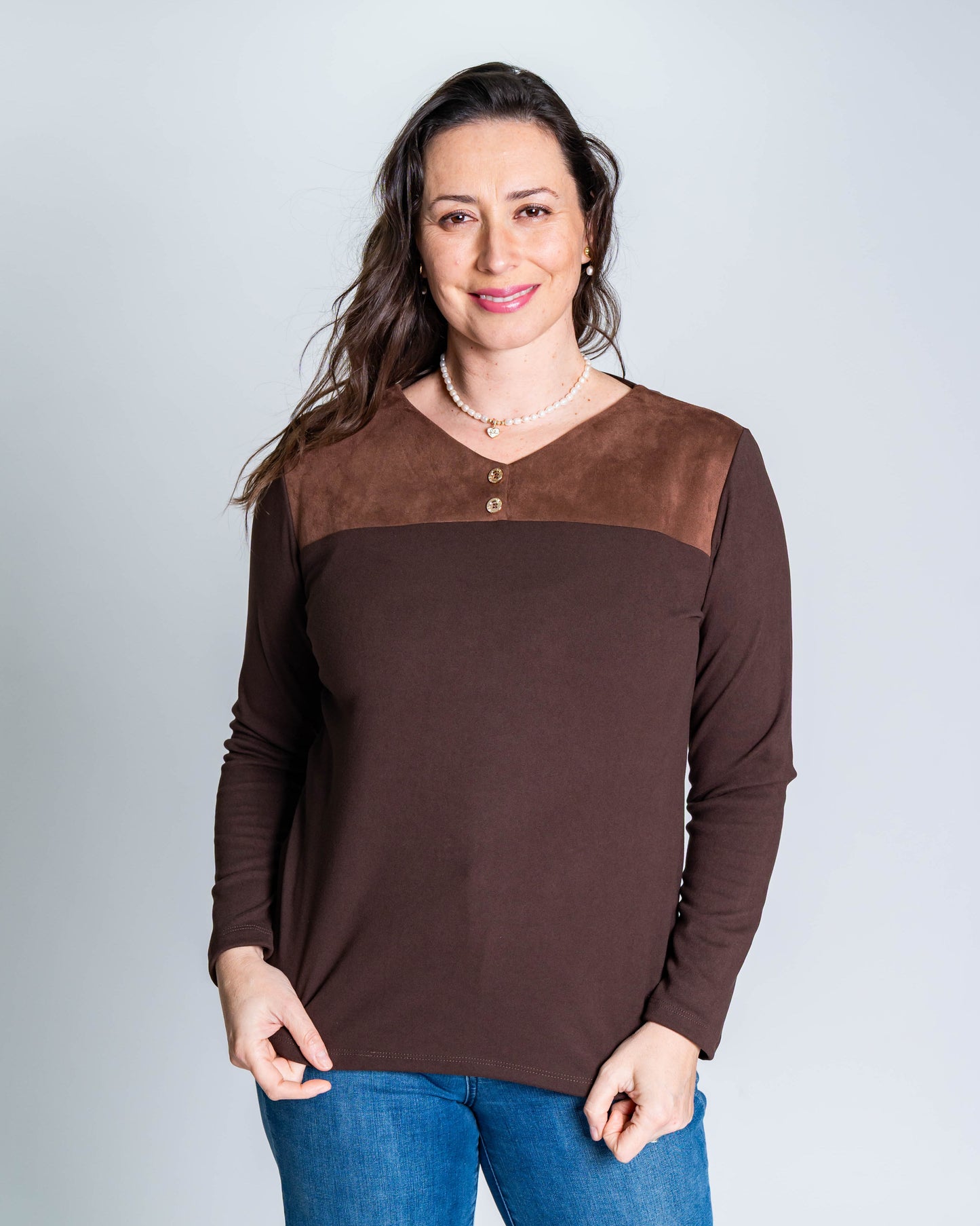 Polera Pamela Gamuza Chocolate