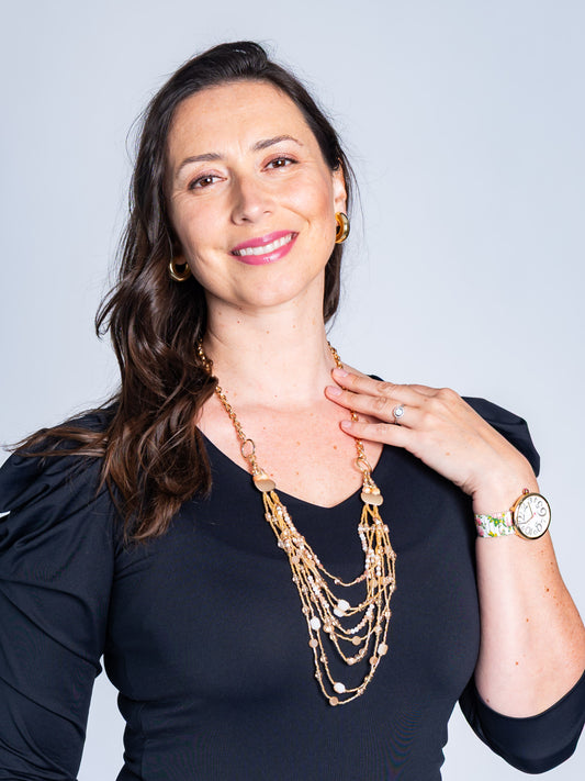 Collar Largo Cuentas Doradas