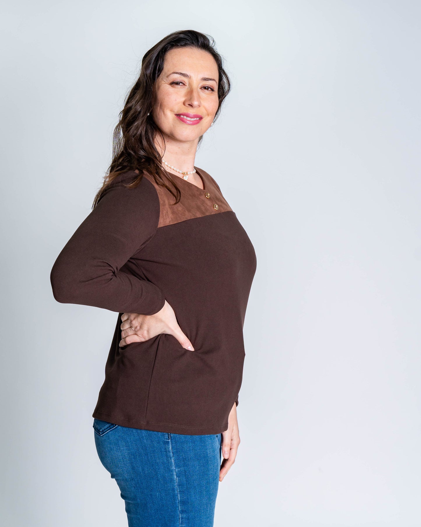 Polera Pamela Gamuza Chocolate