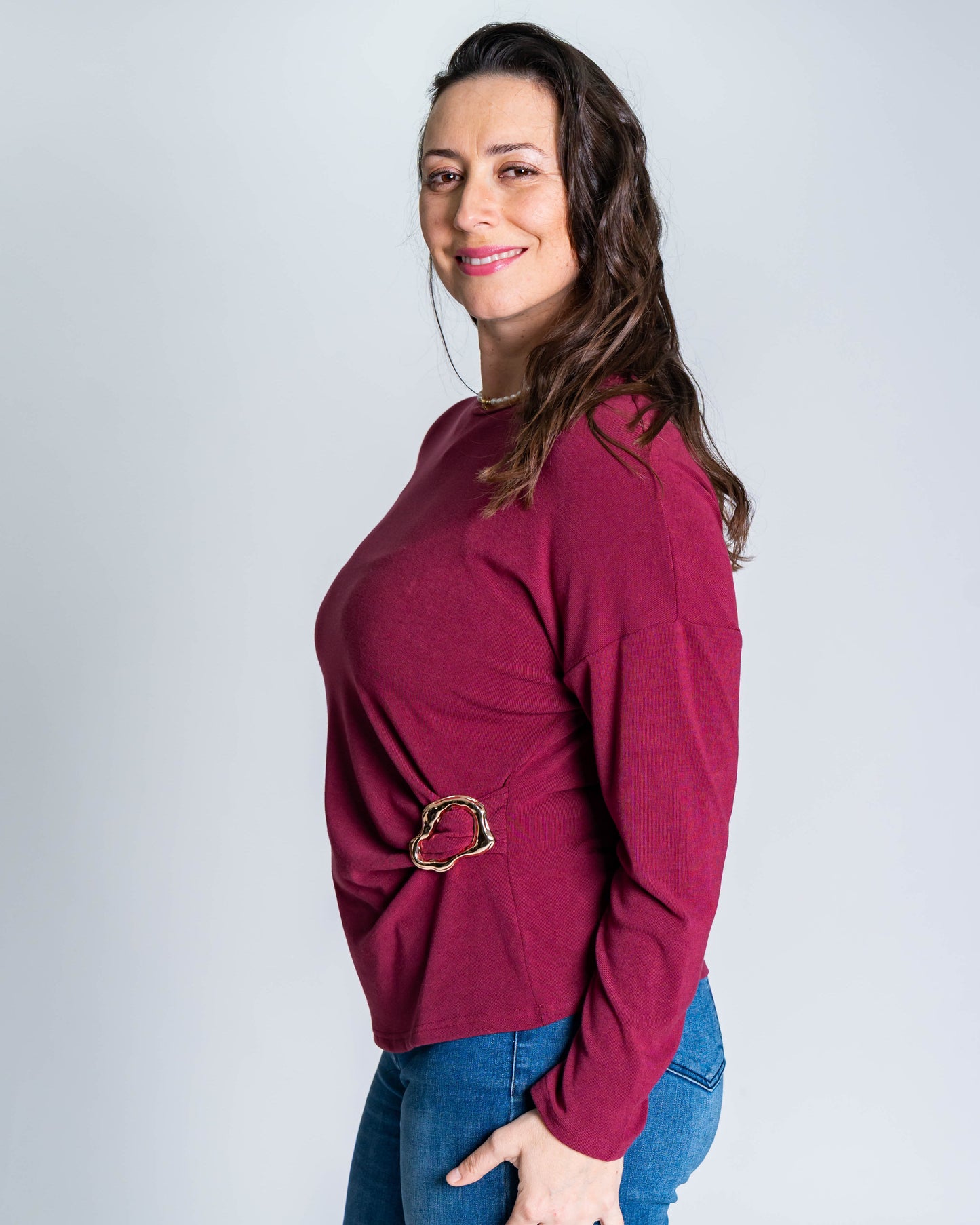 Polera Rosita Hebilla Burdeo