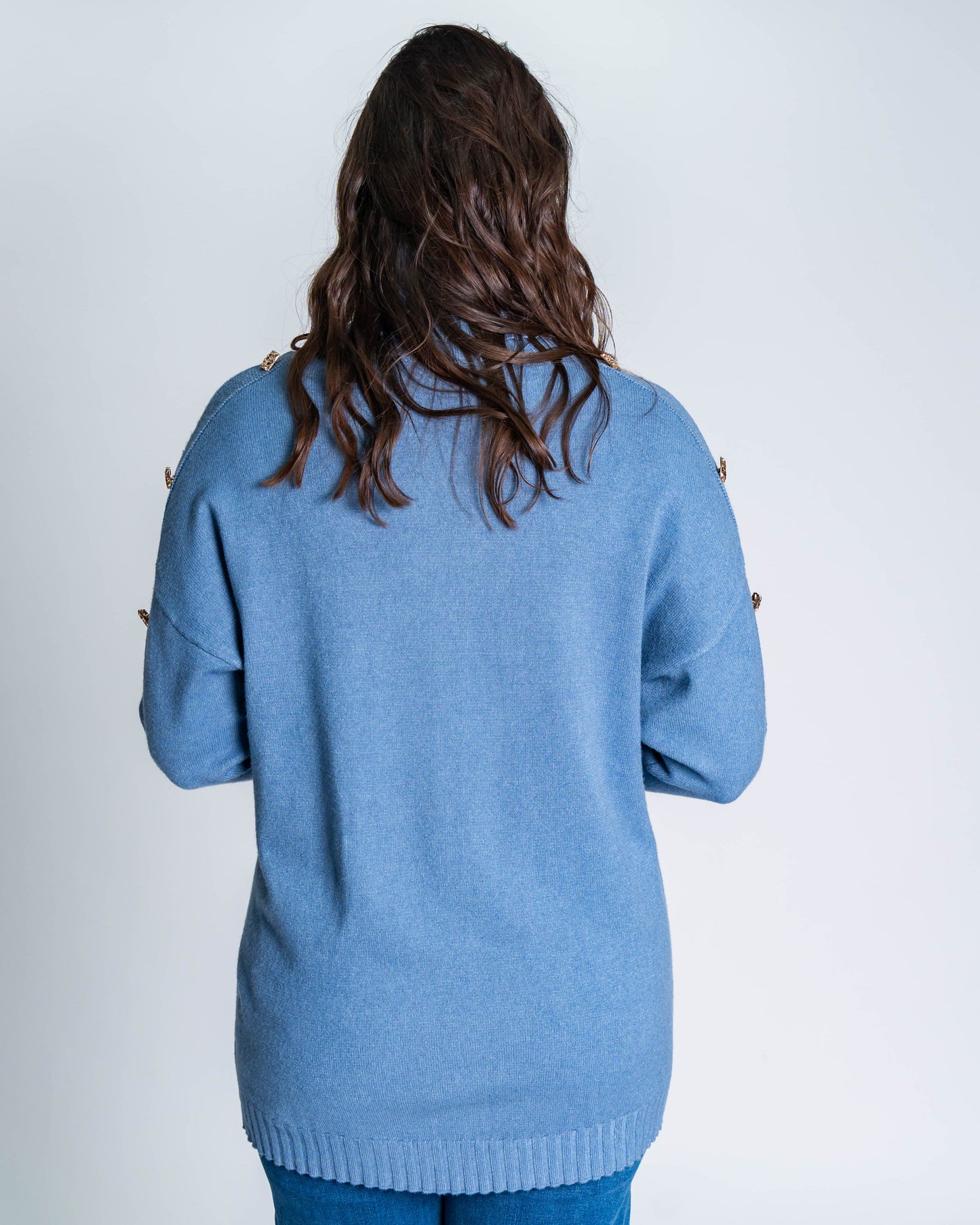 Sweater Cuello Alto Botones Celeste