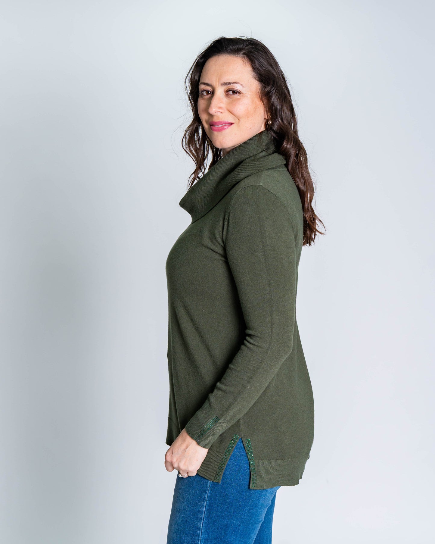 Sweater Cuello Alto Brillitos Verde