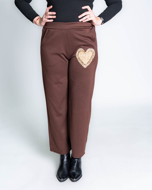 Pantalón Buzo Corazón Brillos Café