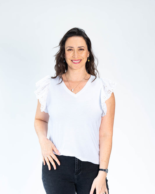 Polera Mangas Brodeli Blanco