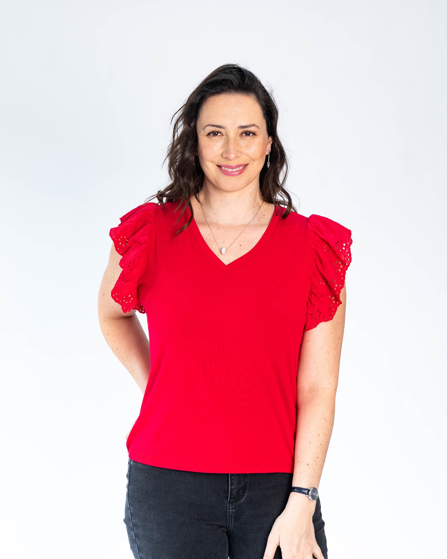 Polera Mangas Brodeli Rojo