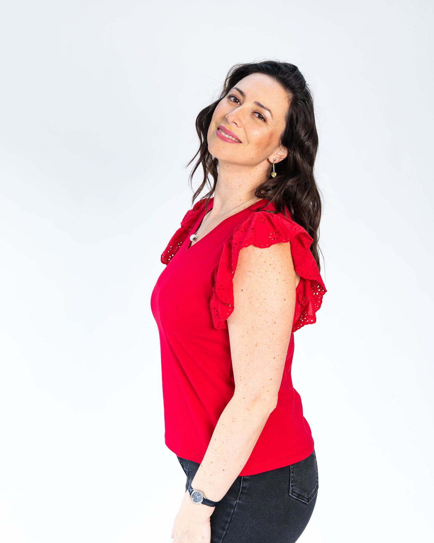 Polera Mangas Brodeli Rojo