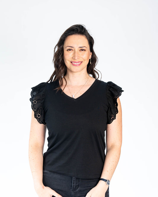 Polera Mangas Brodeli Negro