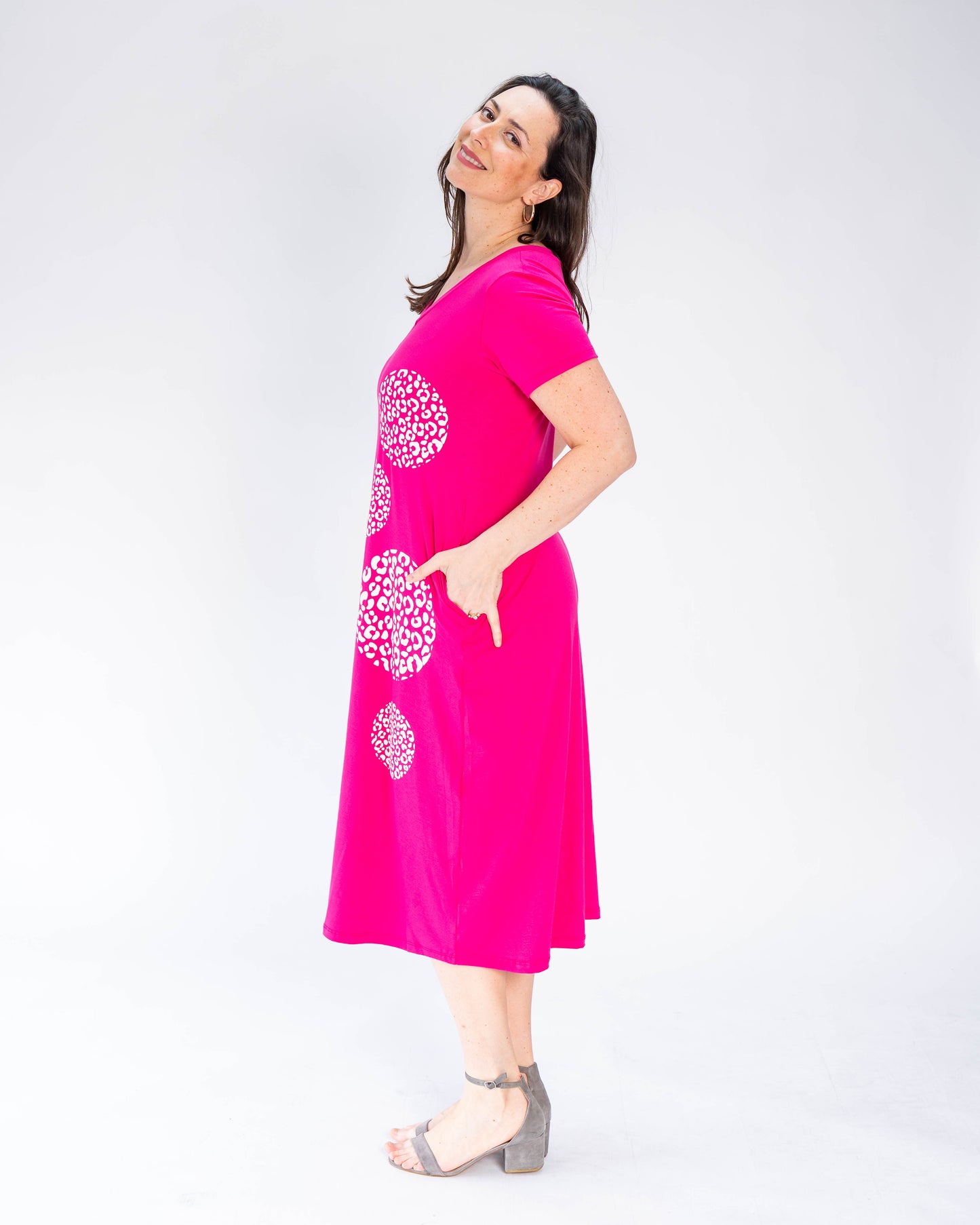 Vestido BR Círculos Print Fucsia