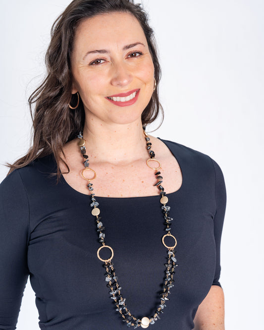 Collar Largo Piedras Negro