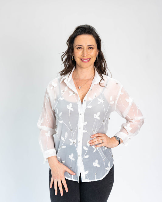 Blusa Piedras/Flores Blanco