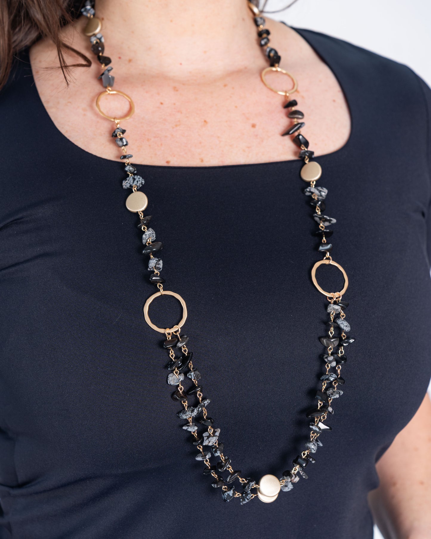Collar Largo Piedras Negro