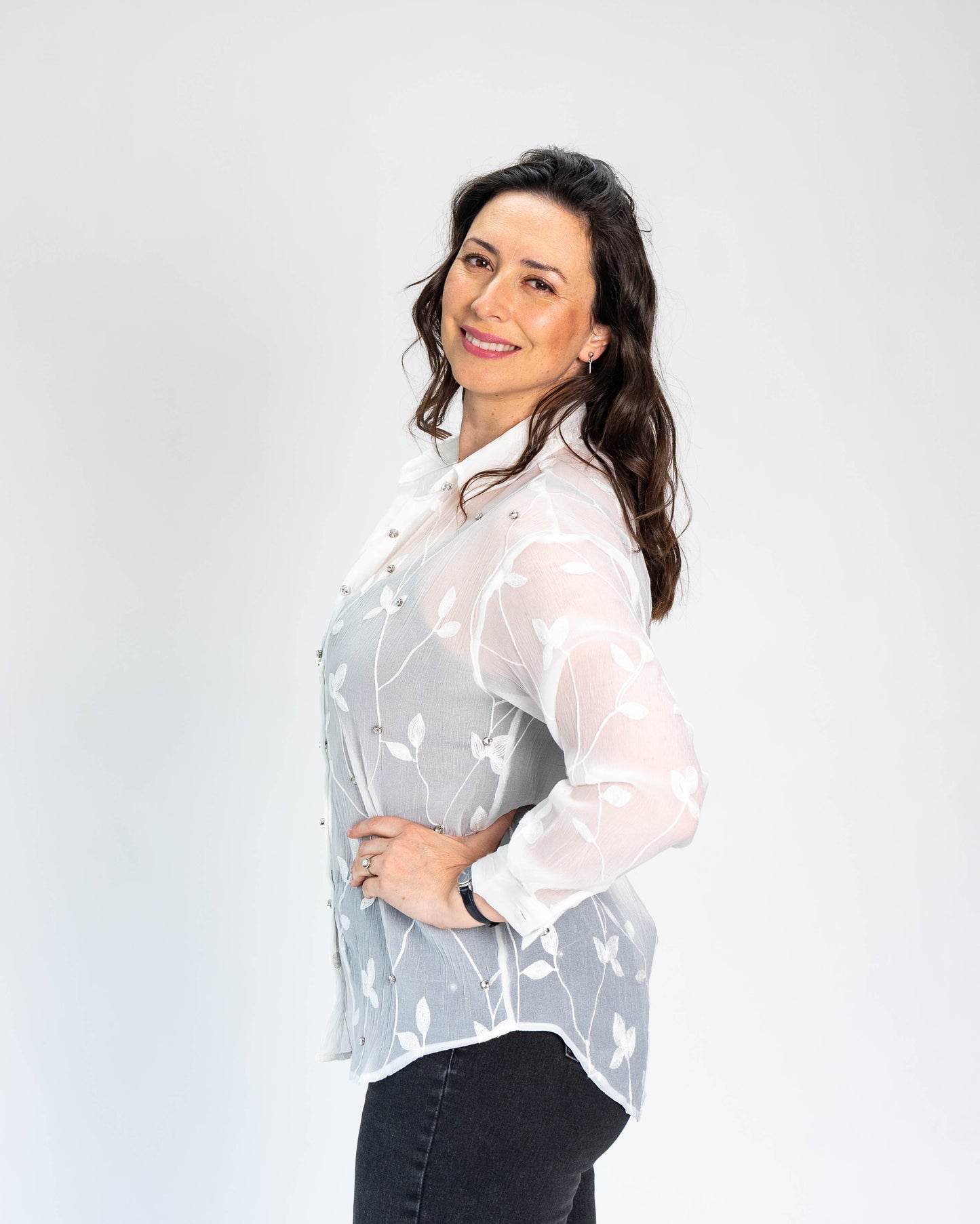 Blusa Piedras/Flores Blanco