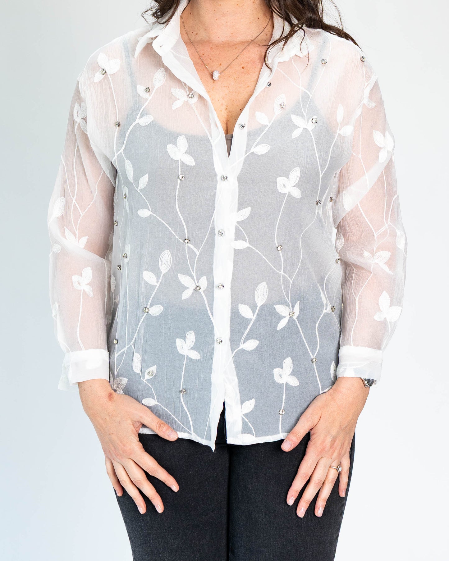 Blusa Piedras/Flores Blanco