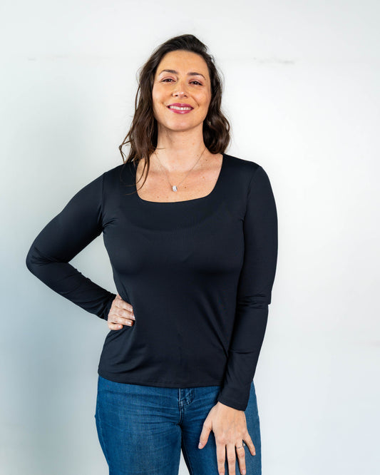 Polera Básica Manga larga Lorena Negra