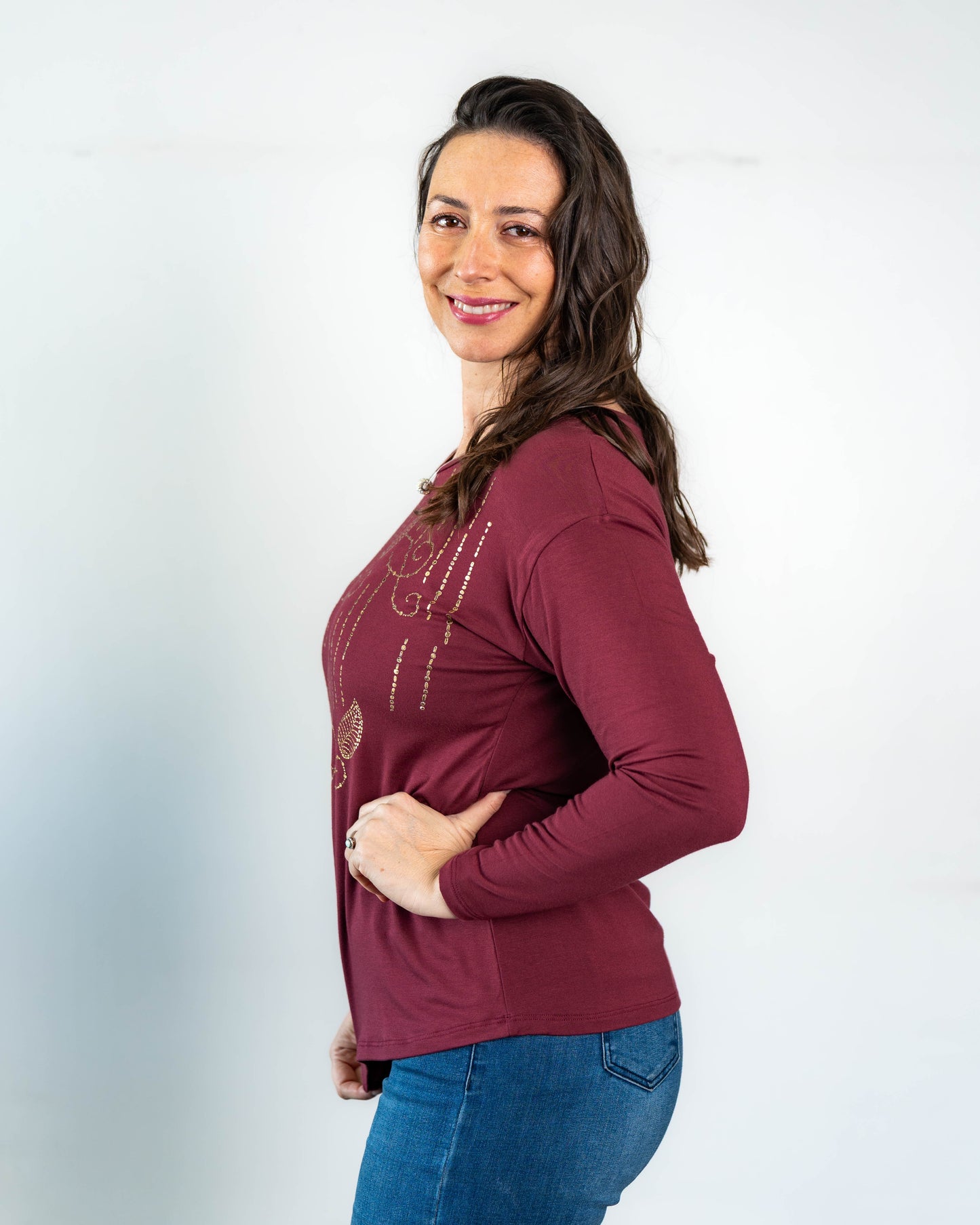 Polera Josefa Gold Burdeo