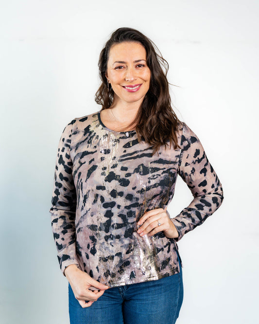 Polera Catalina Gold Print Beige