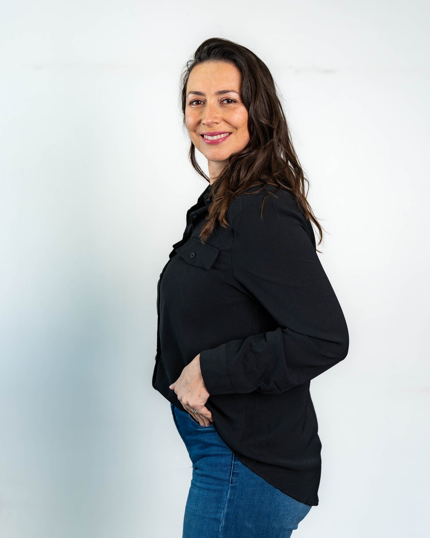 Blusa Lisa Dos Bolsillos Negro