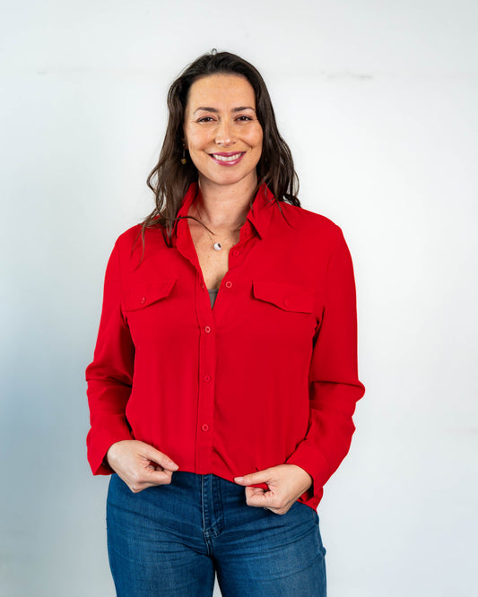 Blusa Lisa Dos Bolsillos Rojo