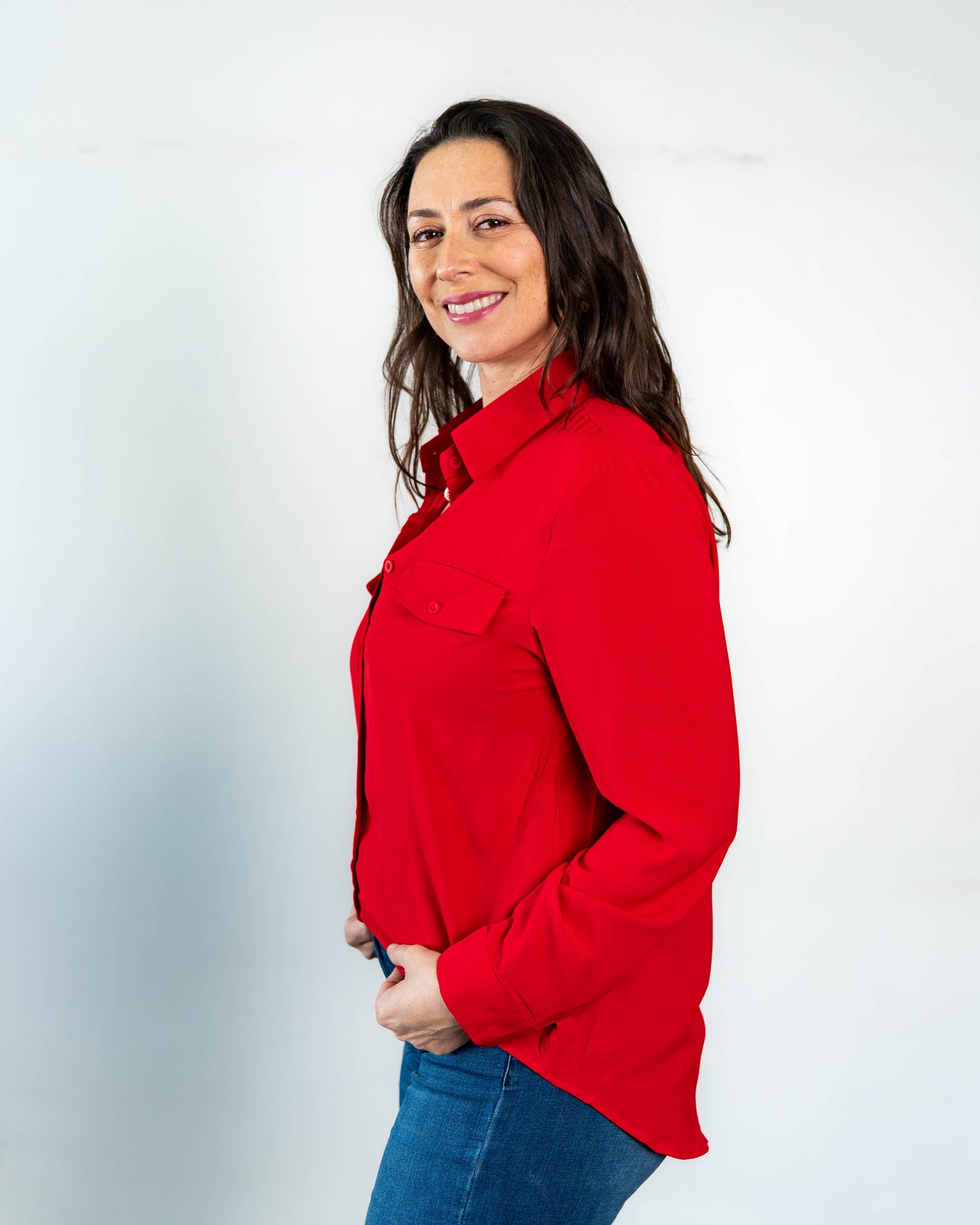 Blusa Lisa Dos Bolsillos Rojo