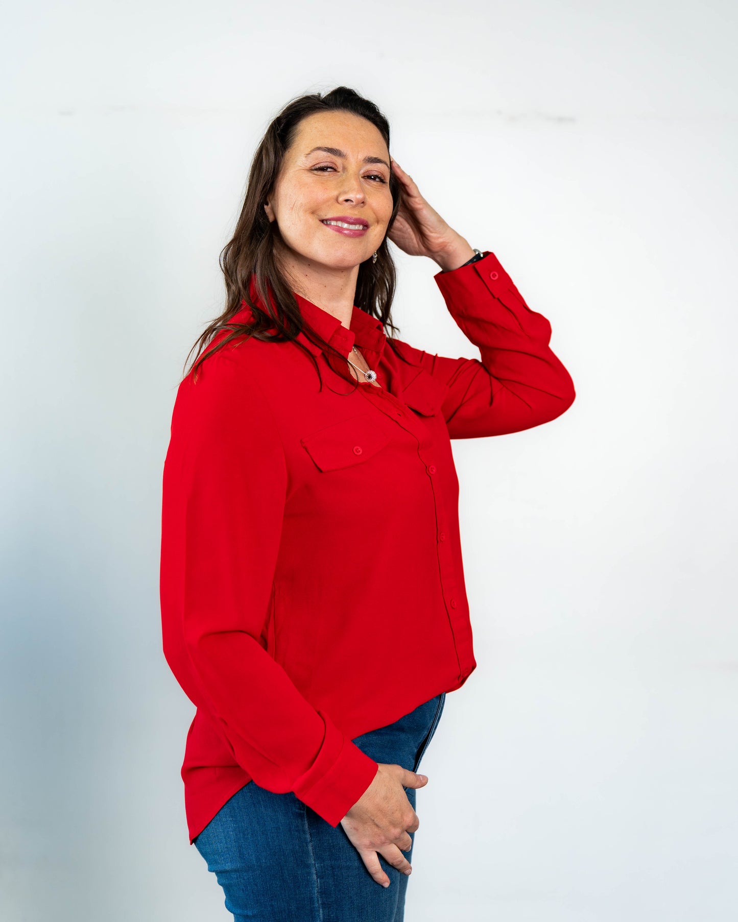 Blusa Lisa Dos Bolsillos Rojo