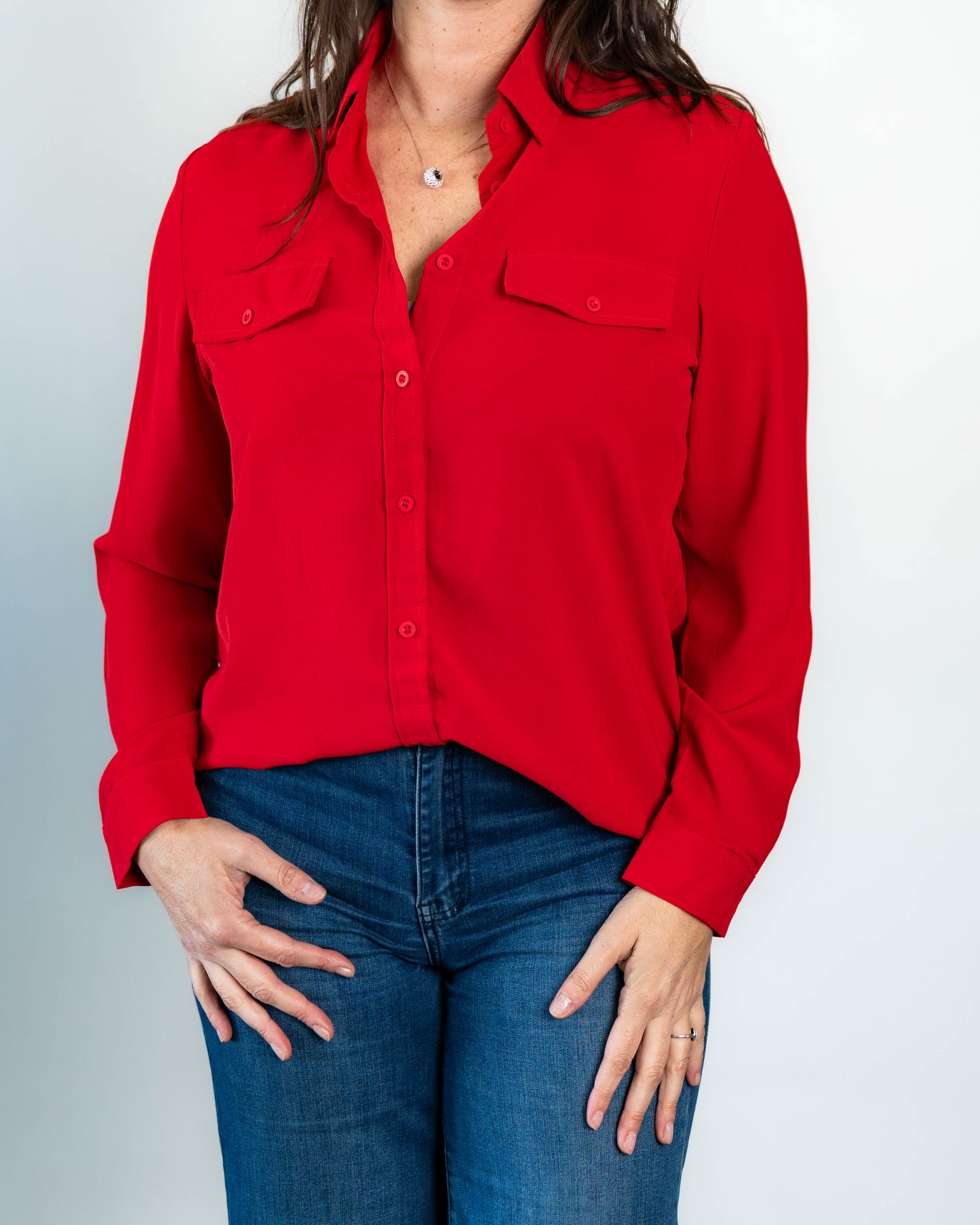 Blusa Lisa Dos Bolsillos Rojo