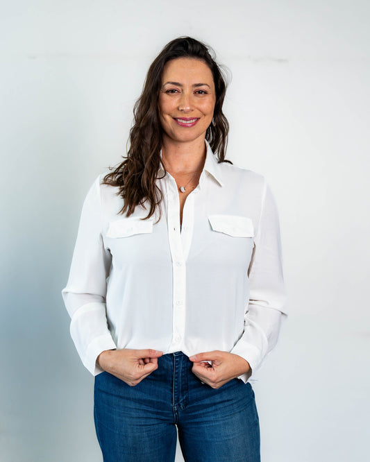 Blusa Lisa Dos Bolsillos Blanco
