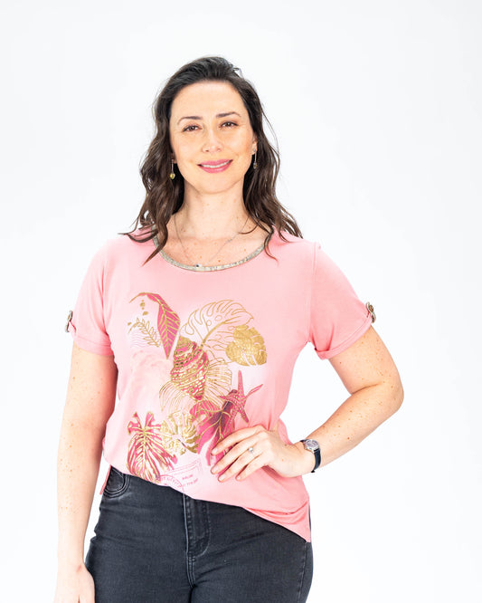 Polera Renata Hojas Rosado
