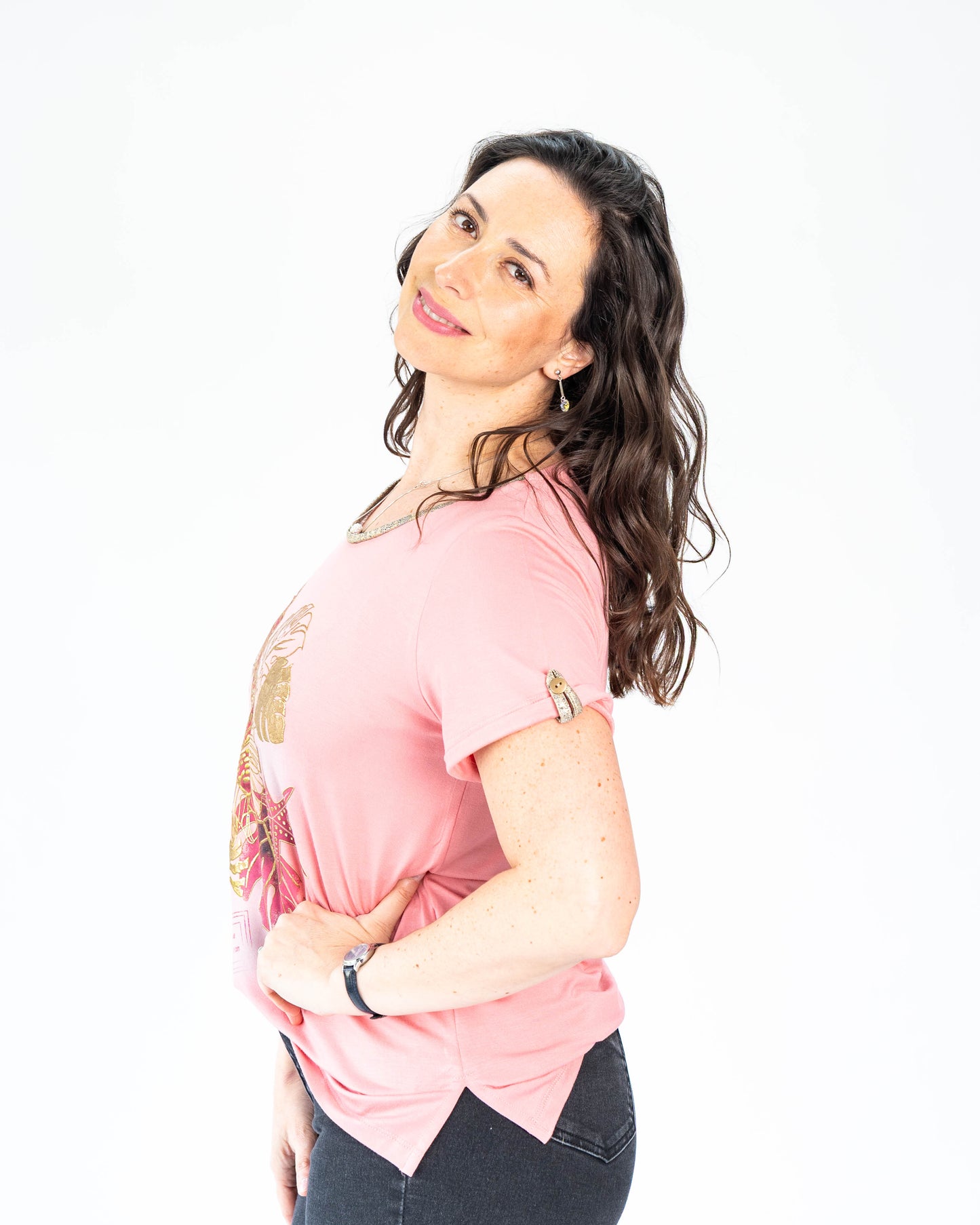 Polera Renata Hojas Rosado