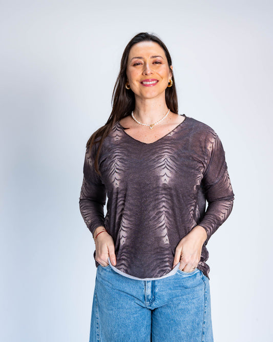 Polera Brillos Sabrina Café
