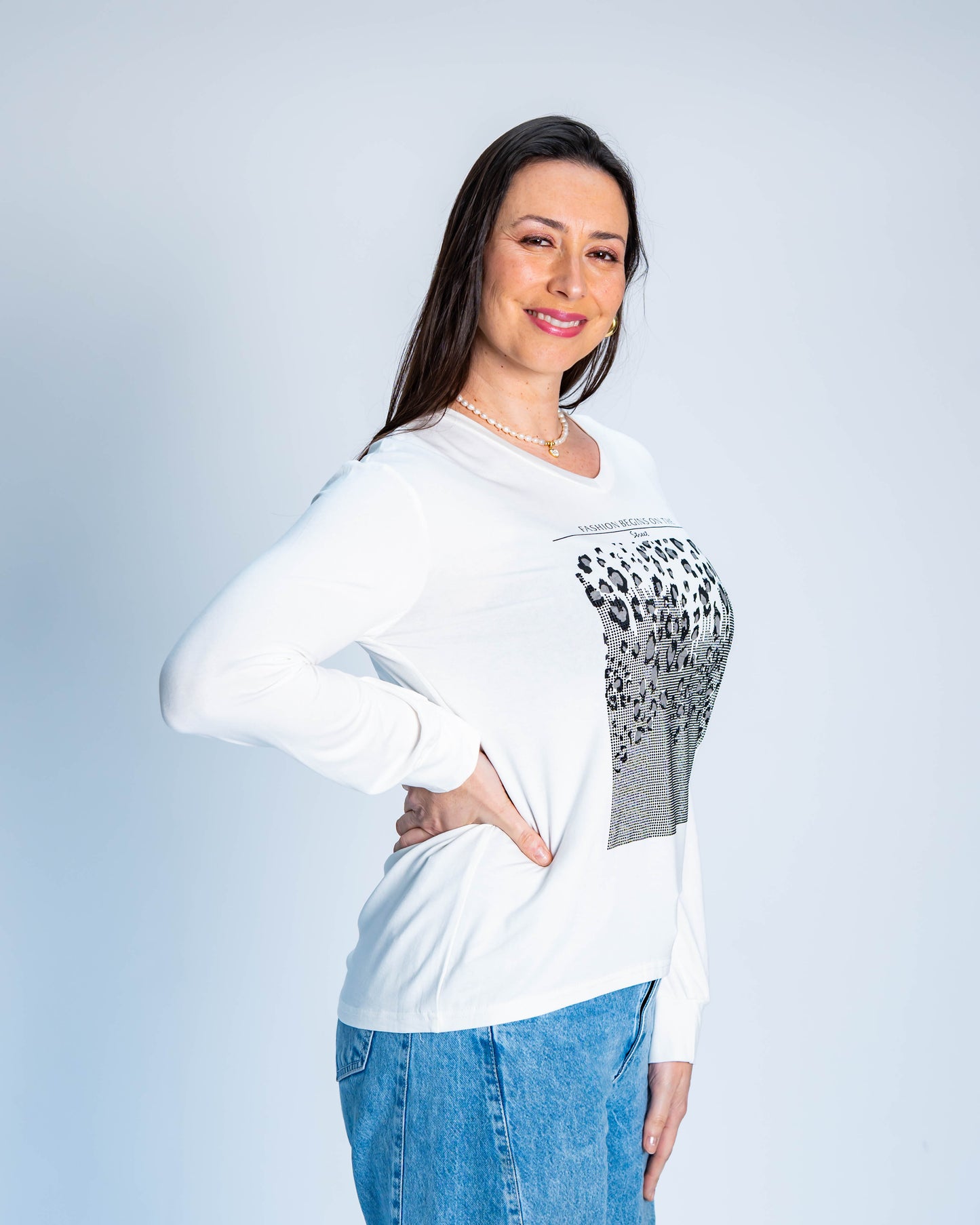 Polera Brillos Grace Blanco