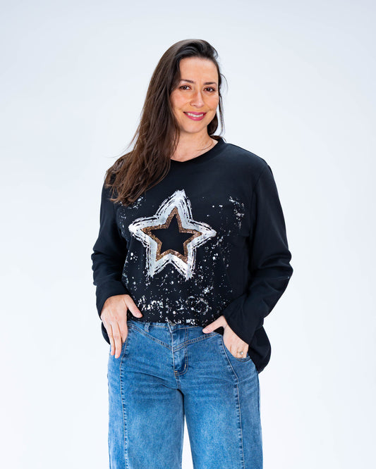 Polera Star Silver Negro