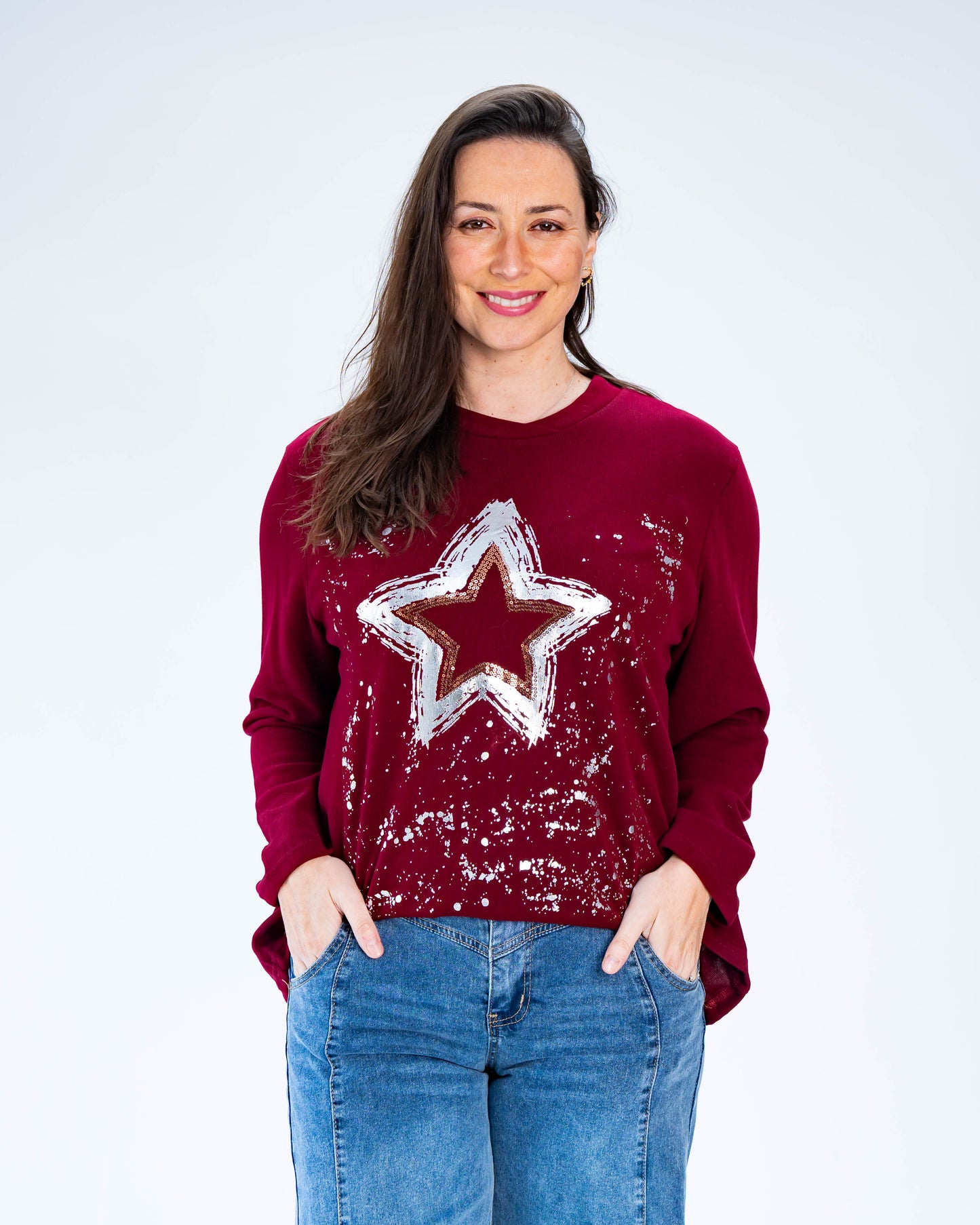 Polera Star Silver Burdeo