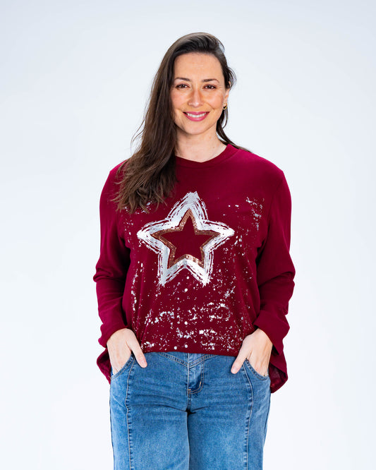 Polera Star Silver Burdeo