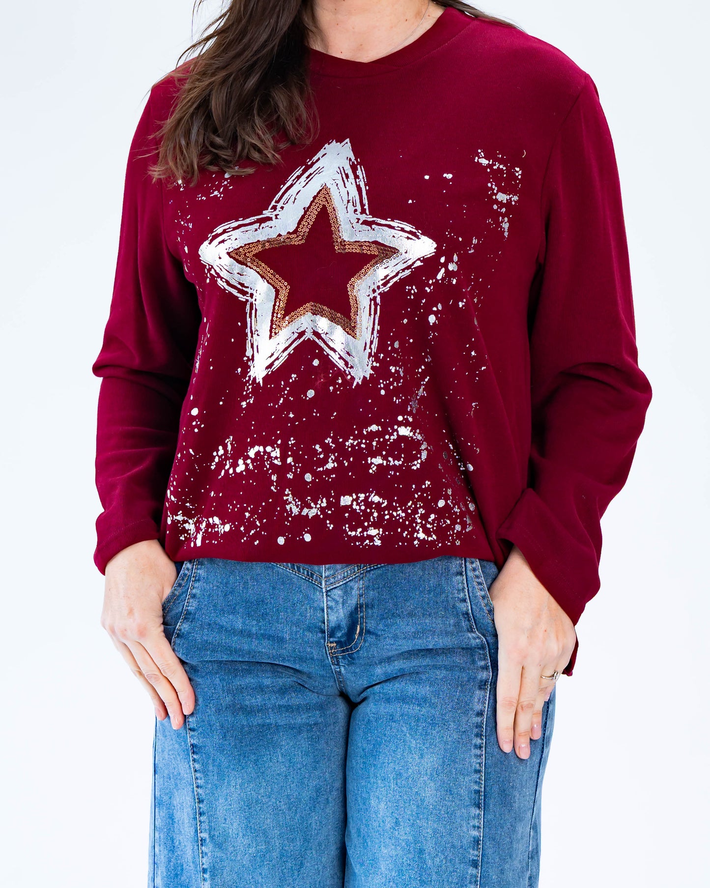 Polera Star Silver Burdeo