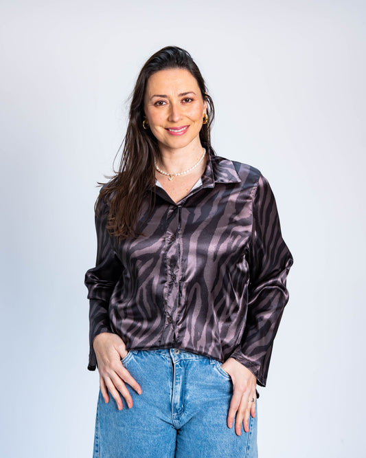 Blusa Satinada Cebra Café