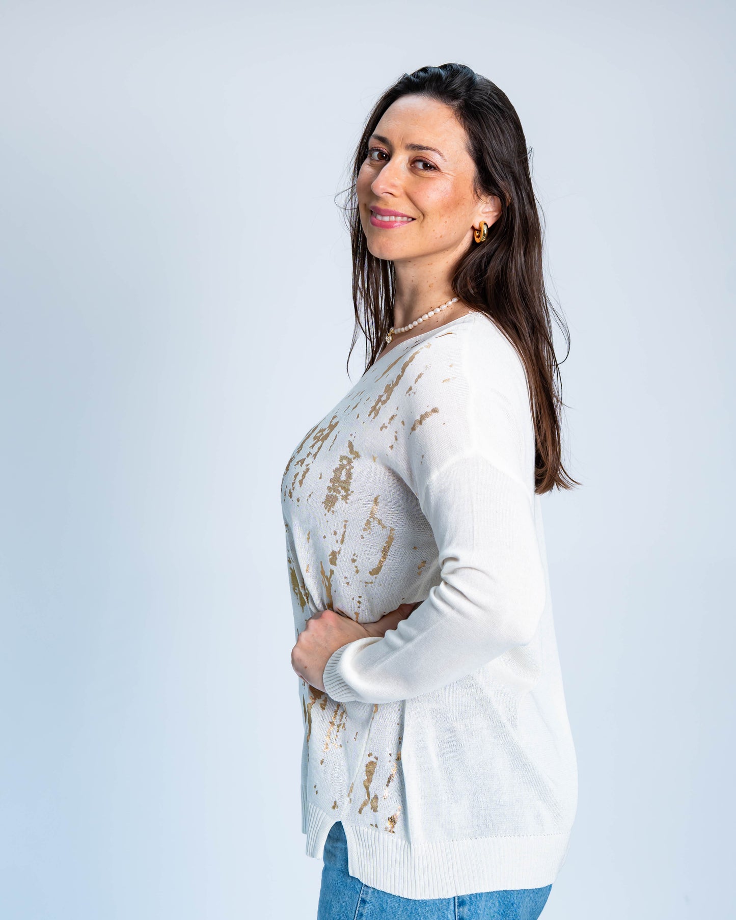Sweater Anaís Dorado Blanco