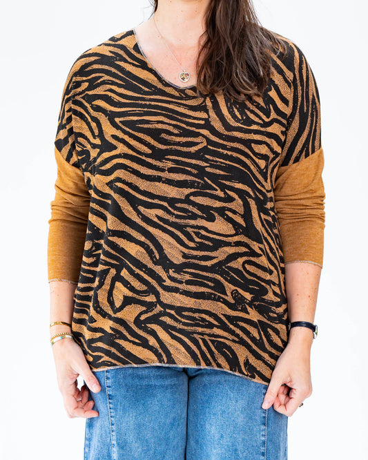 Polera Hilo Cebra Café