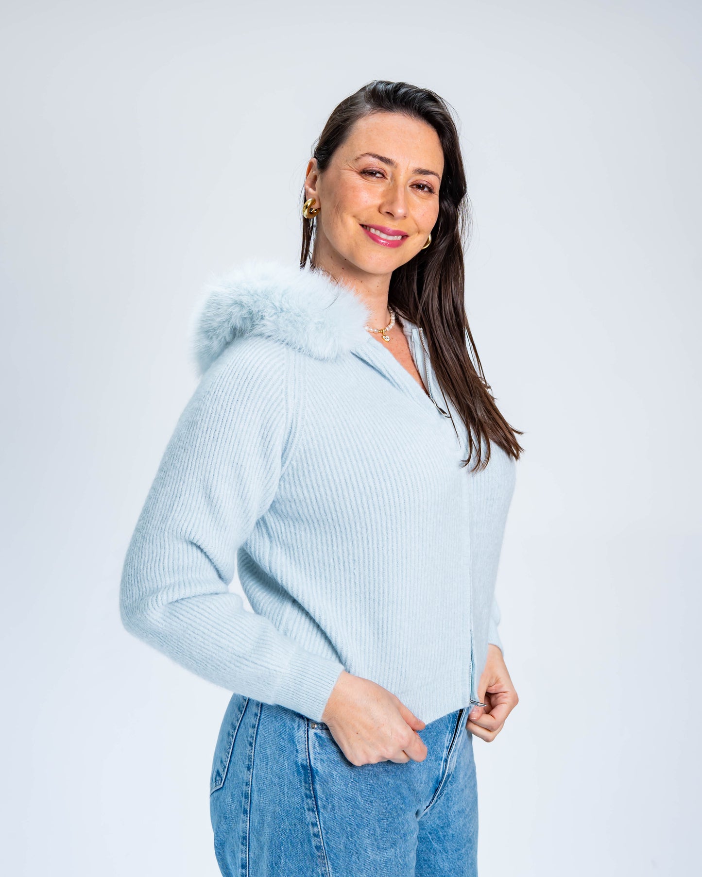 Chaleco con Piel Celeste