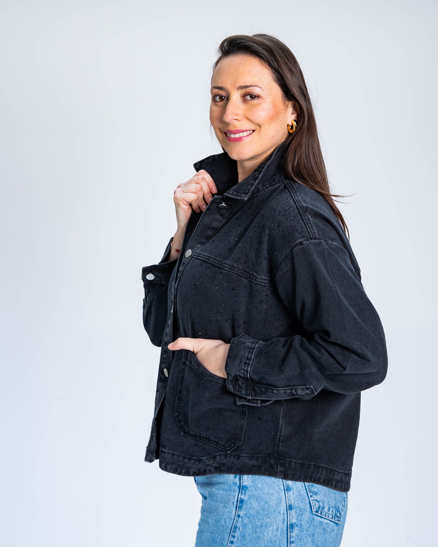 Chaqueta Brillos Demi Negro