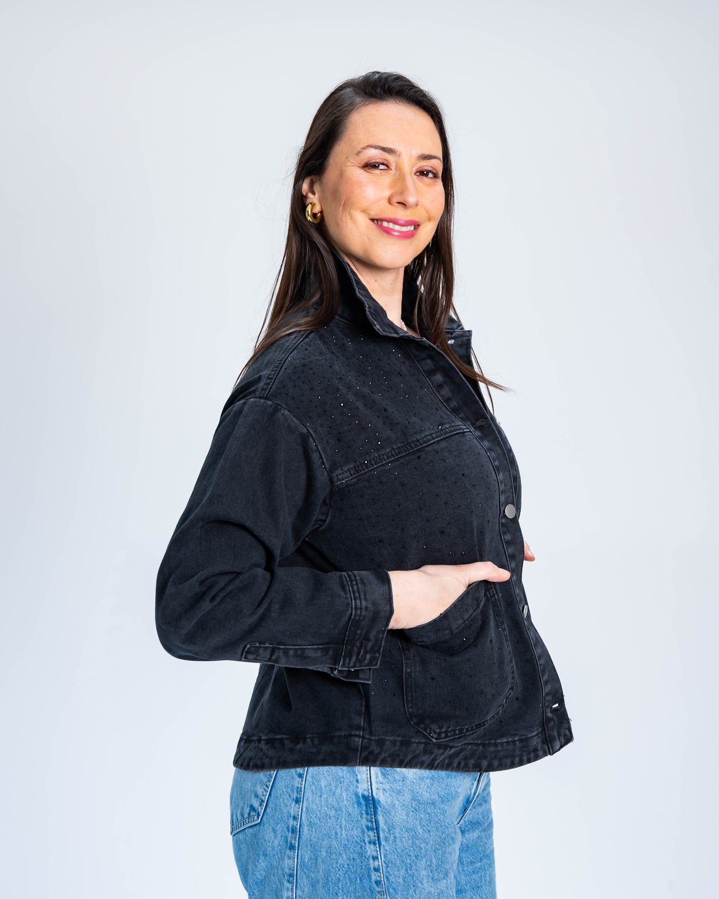 Chaqueta Brillos Demi Negro