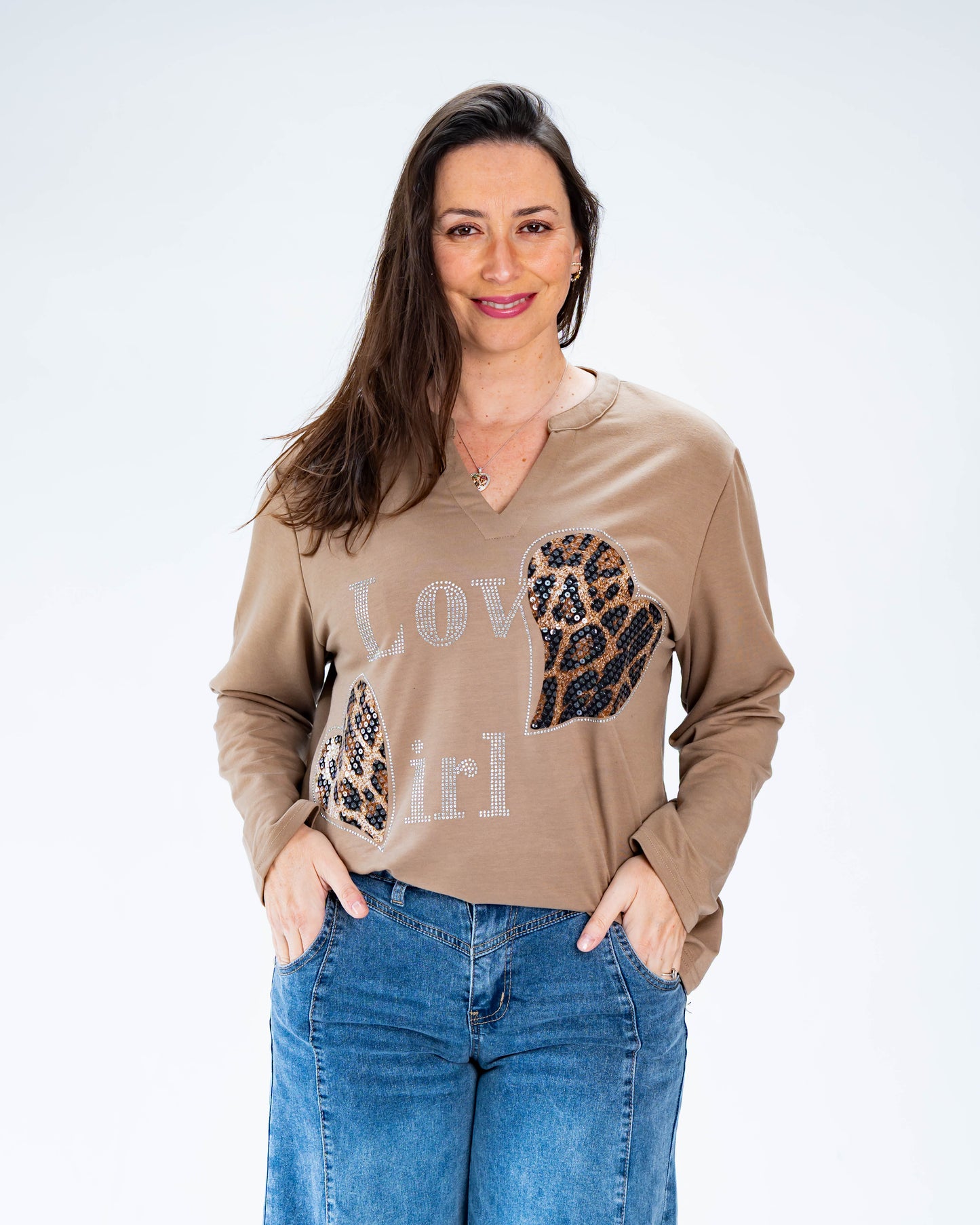 Polerón Cuello V Love Girl Café