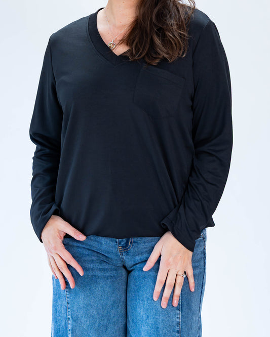 Polera Básica Erica Bolsillo Negro