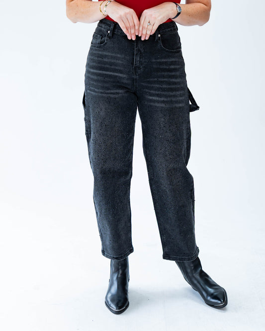 Jeans Baggy Brillos Negro