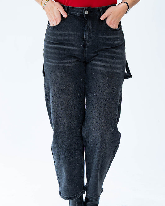 Jeans Baggy Brillos Negro