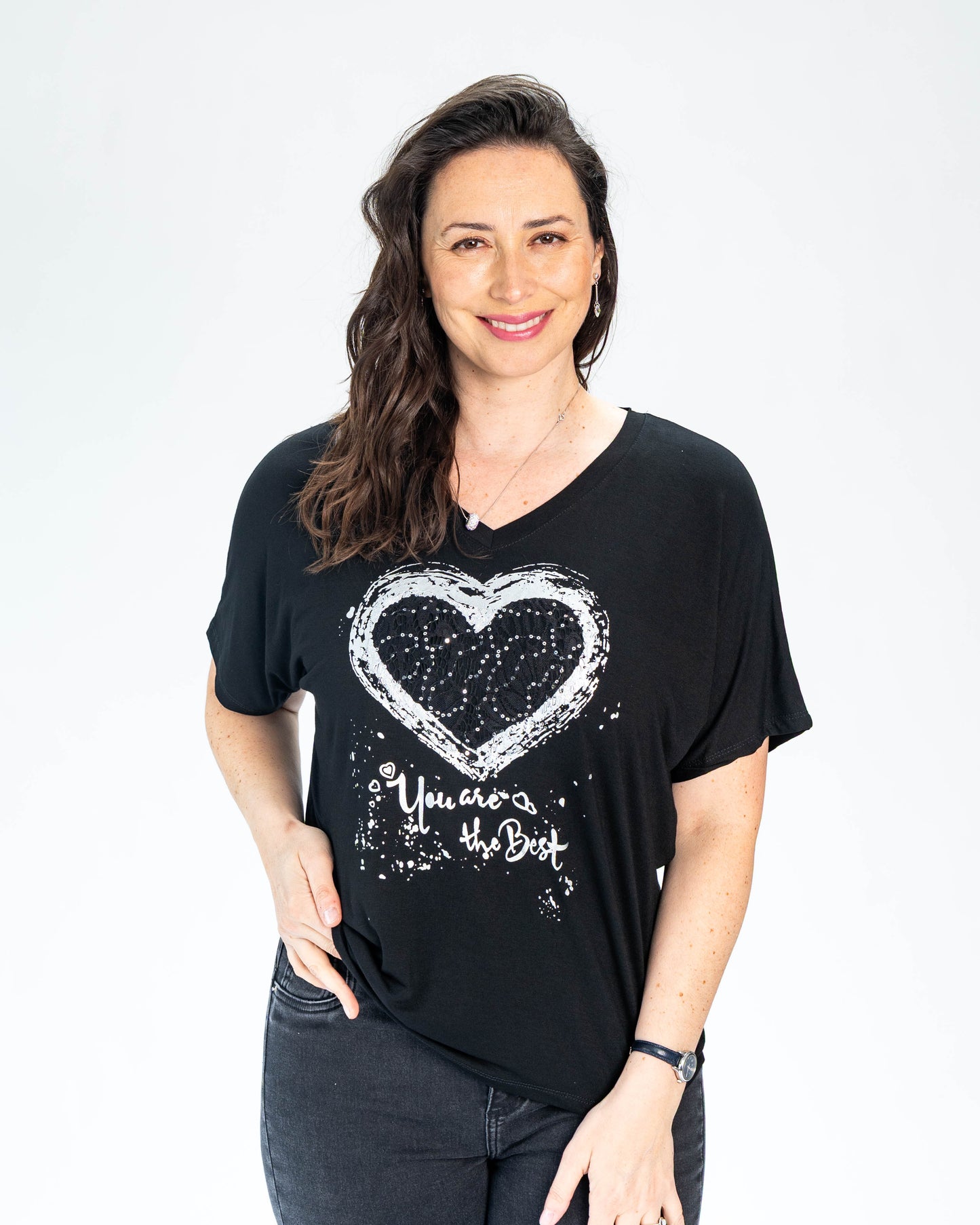 Polera Corazón Encaje Negro