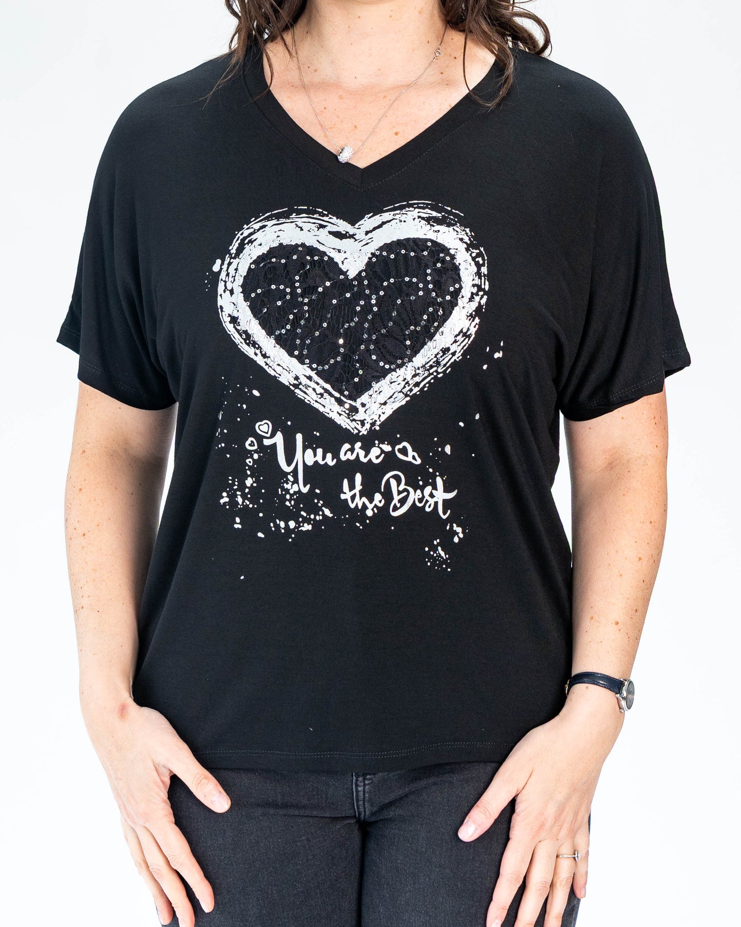 Polera Corazón Encaje Negro