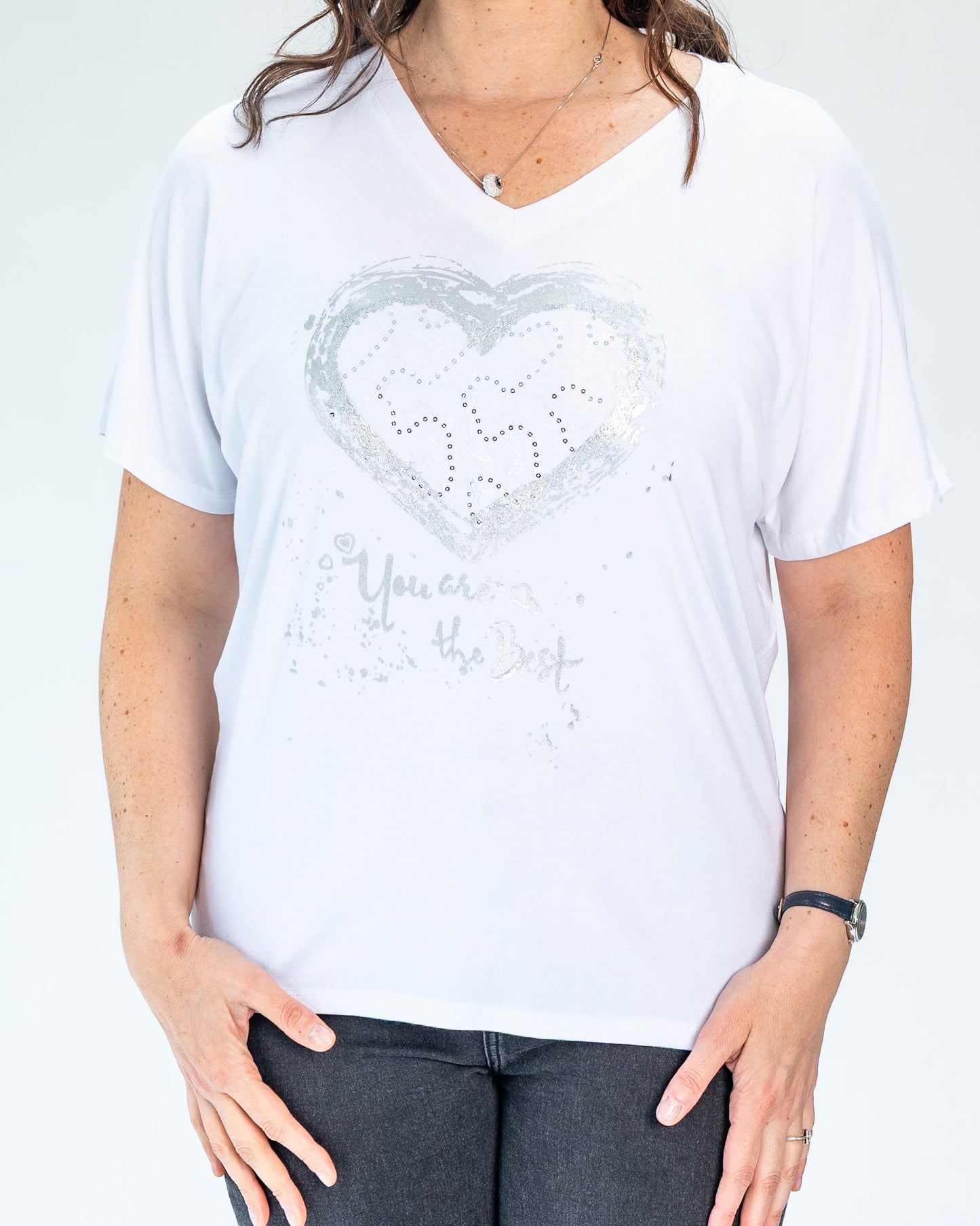 Polera Corazón Encaje Blanco
