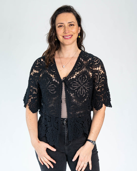 Chaleco Brodery Flor Negro